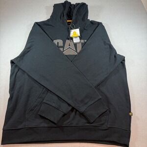 Caterpillar CAT Logo Hoodie Black Fleece Pullover Sweatshirt Workwear L
